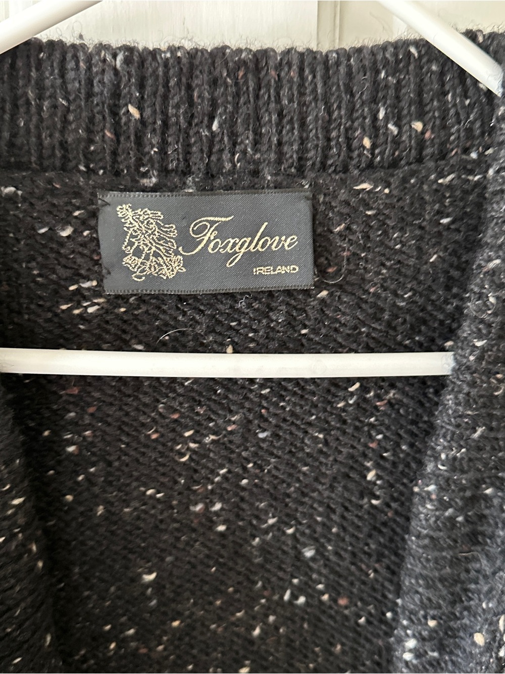 Vintage Foxglove 100% Wool Black Speckled Knit Toggle Cardigan Sweater Large - Picture 2 of 9